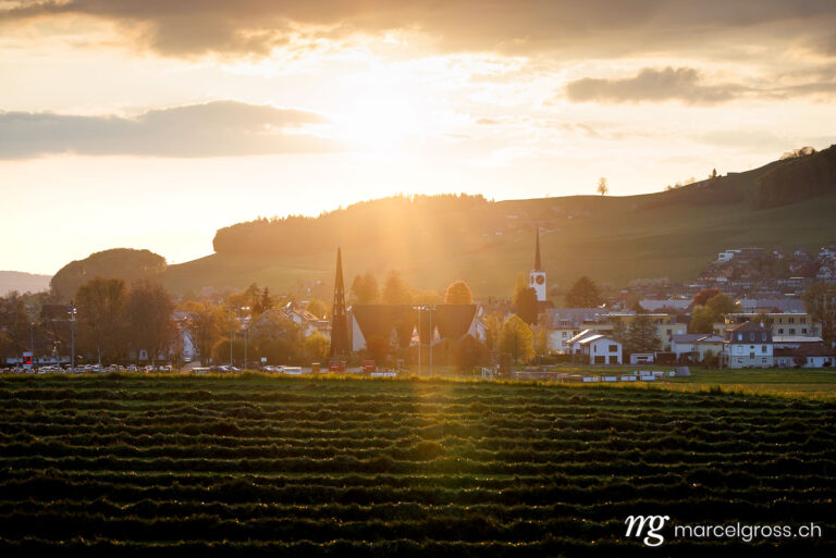 . sunset mood over Konolfingen in spring in Emmental. Marcel Gross Photography